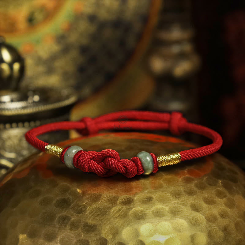 Red String Jade Fortune Knot Bracelet - Luck Muse Luck Braided String - Image 4