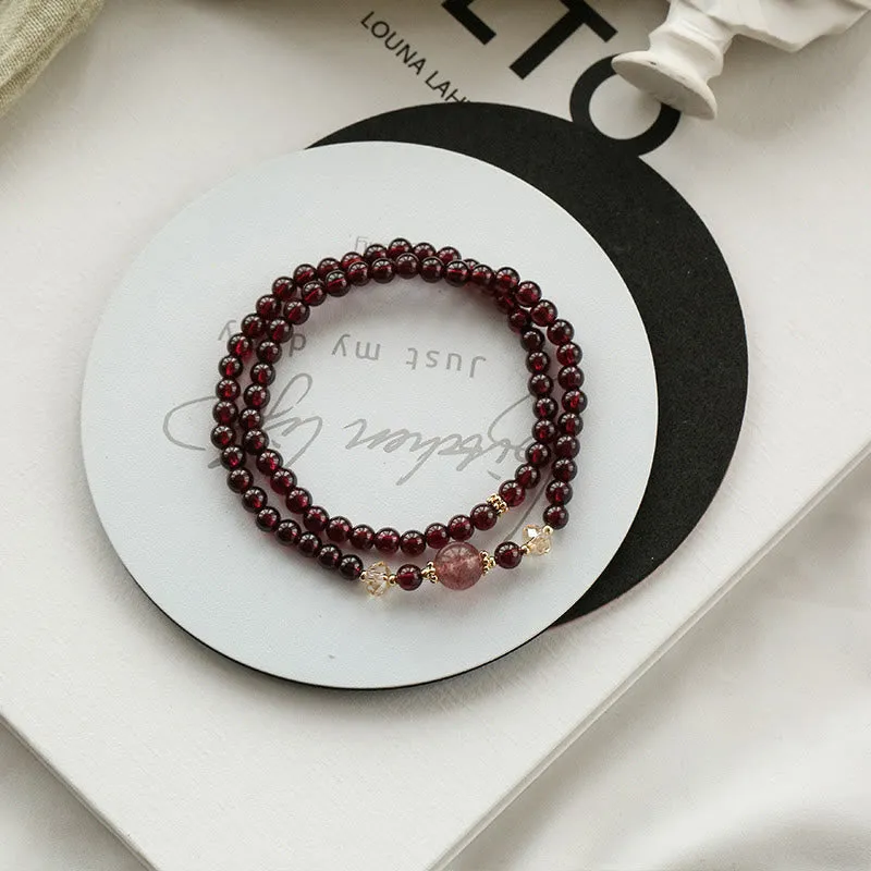 Luck Muse 14K Gold Plated Double Wrap Bracelet with Natural Garnet and Strawberry Quartz for Stability - Image 5