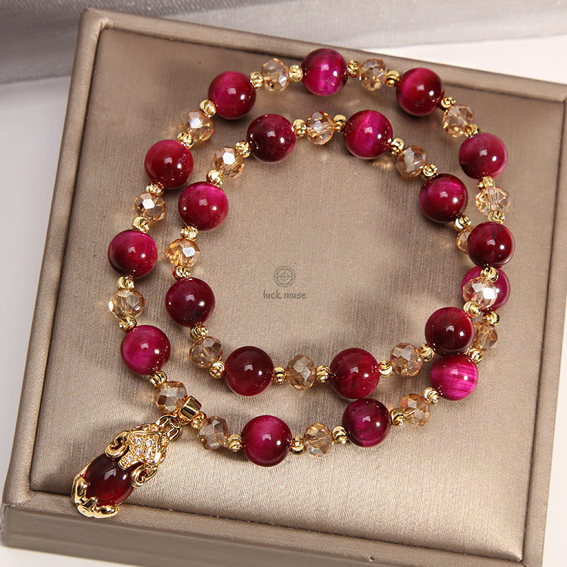 Tiger Eye Pixiu Fox Protection Double Wrap Bracelet - Image 5