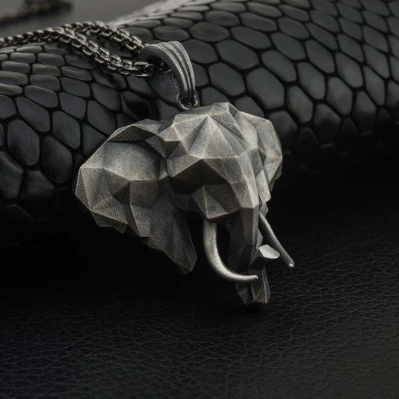 Elephant Strength Necklace Pendant - Pewter Titanium Steel - Image 4