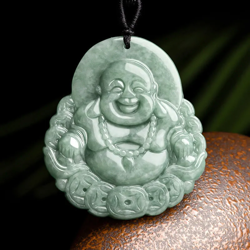 Natural Jade Laughing Buddha Coin Abundance Necklace - Luck Muse Shop