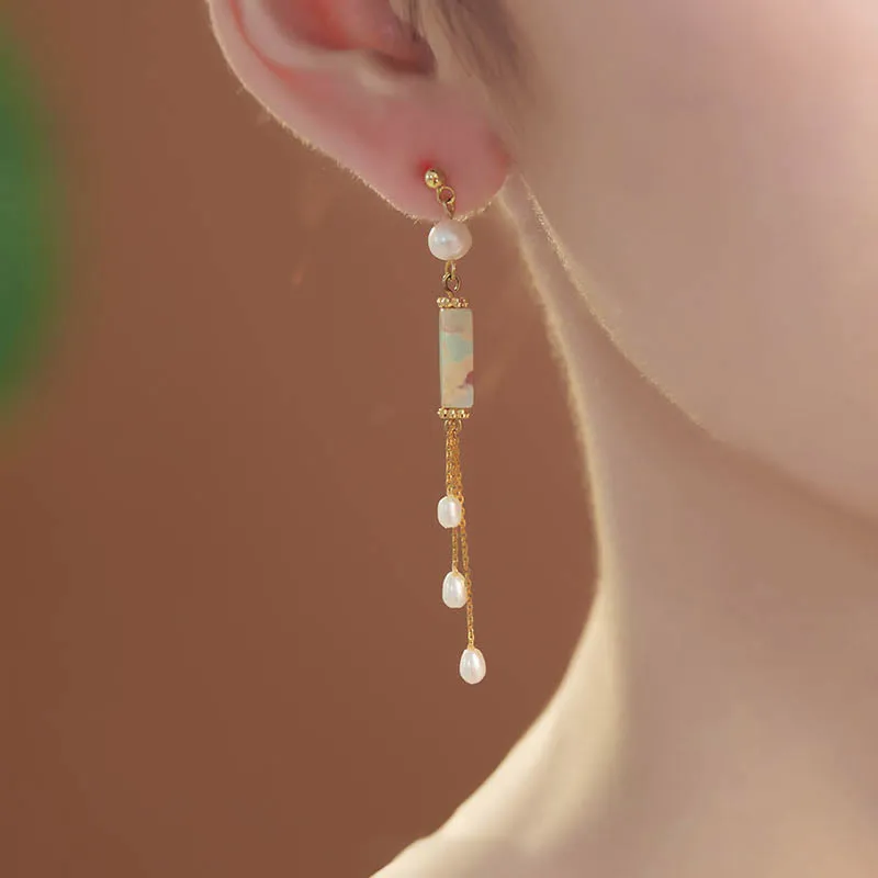Luck Muse Shoushan Stone Pearl Drop Earrings with 925 Sterling Silver Posts - Image 3