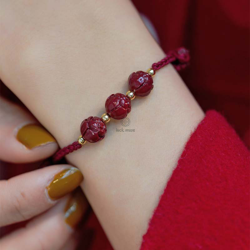 Cinnabar Jade Lotus Red String Bracelet - Image 3