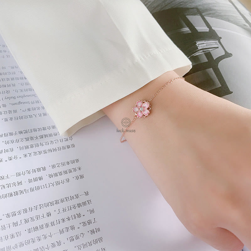 Luck Muse 925 Sterling Silver Cherry Blossom Blessing Bracelet with Rotating Ring - Image 11