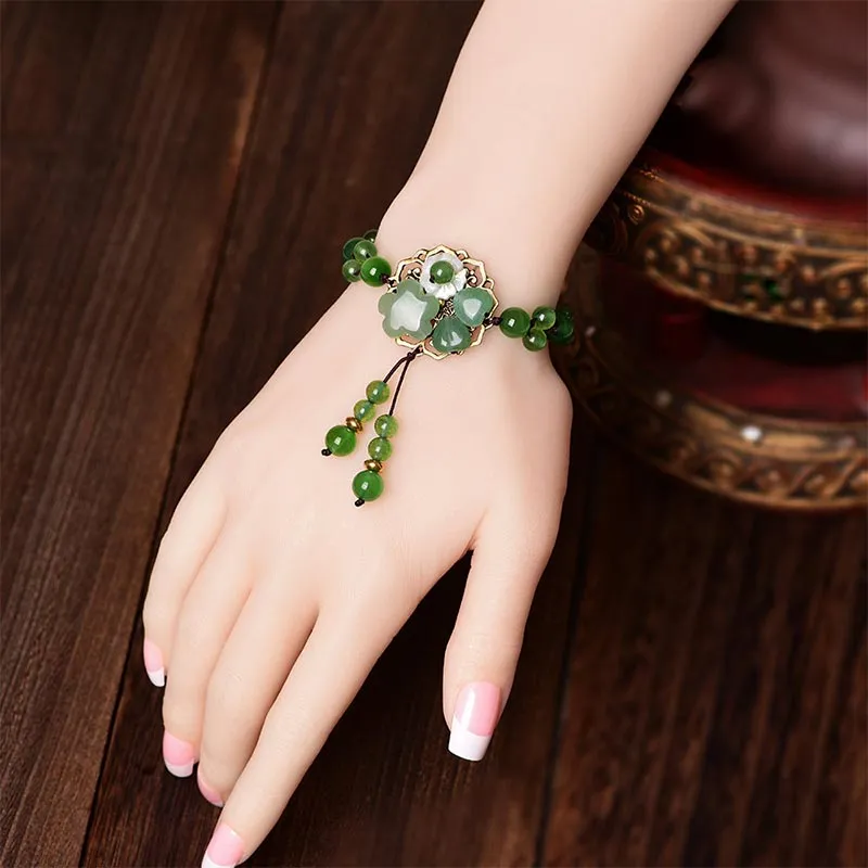 Natural Green Jade Green Aventurine Luck Dangling Flower Bracelet - Image 14