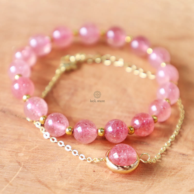 Sun Stone and Strawberry Quartz Crystal Bracelet for Positivity - Image 4