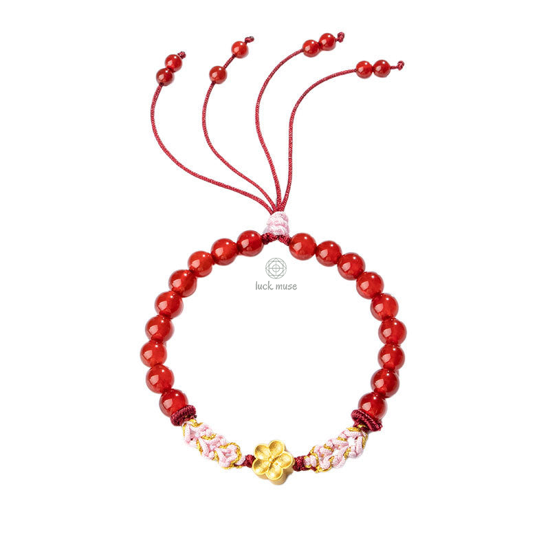 Natural Red Agate Pink Crystal Cherry Blossom Bracelet crafted with Luck Muse 999 Sterling Silver - Image 14