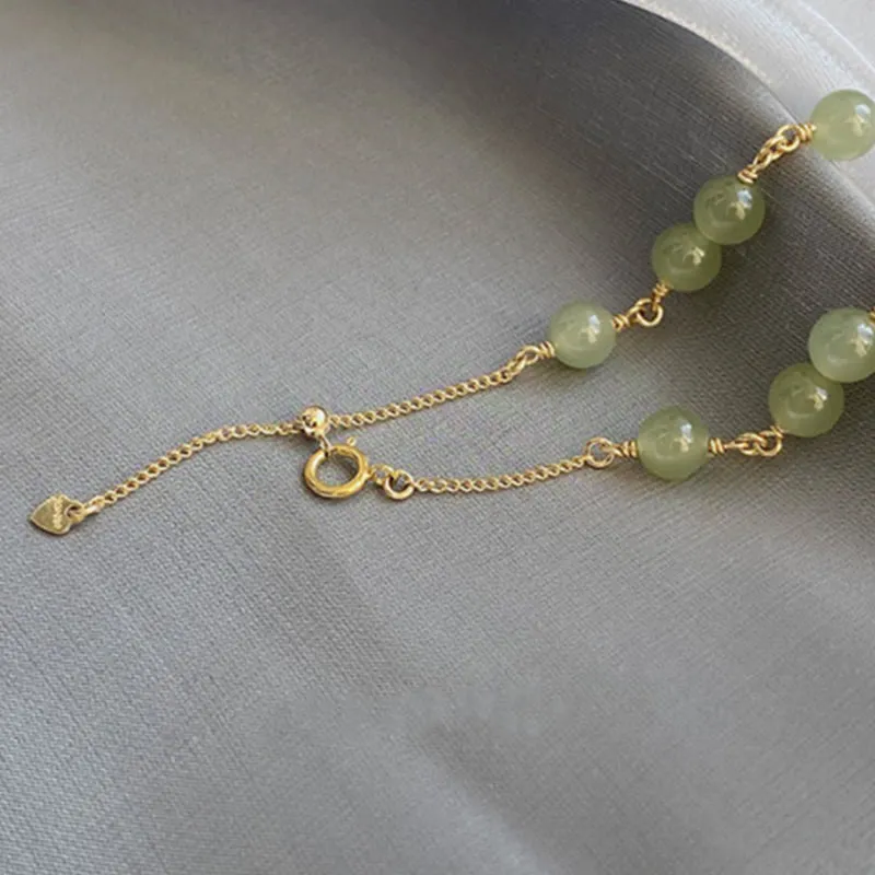 Luck Muse Hetian Jade Prosperity Bracelet with 14k Gold Plating - Image 4