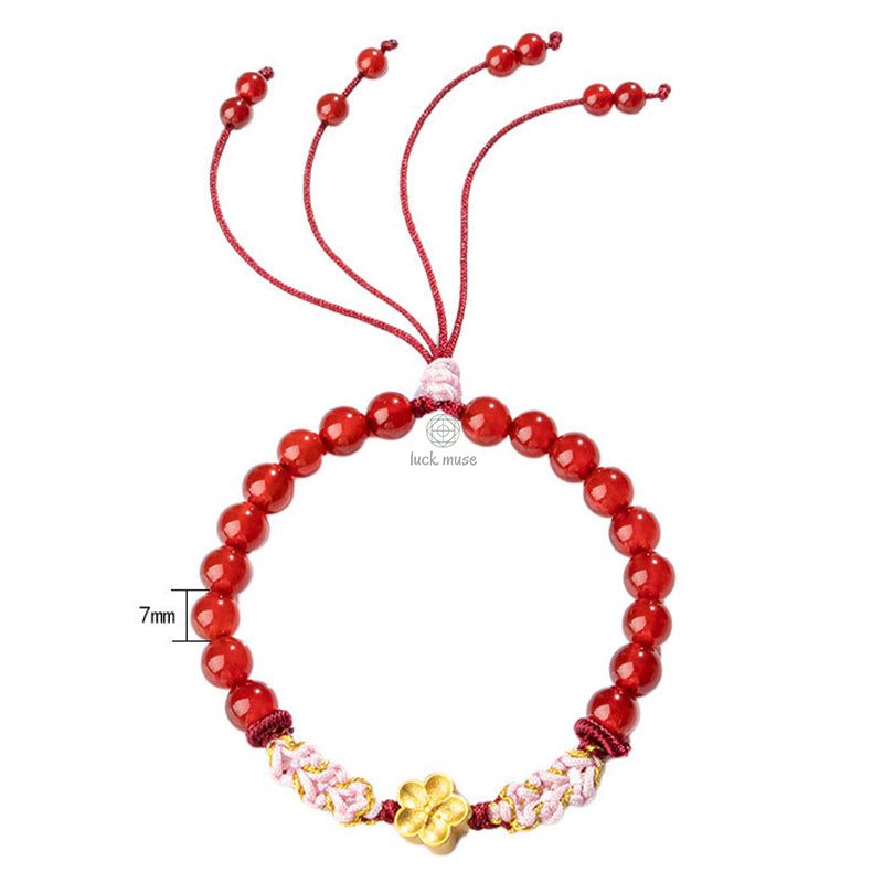 Natural Red Agate Pink Crystal Cherry Blossom Bracelet crafted with Luck Muse 999 Sterling Silver - Image 13