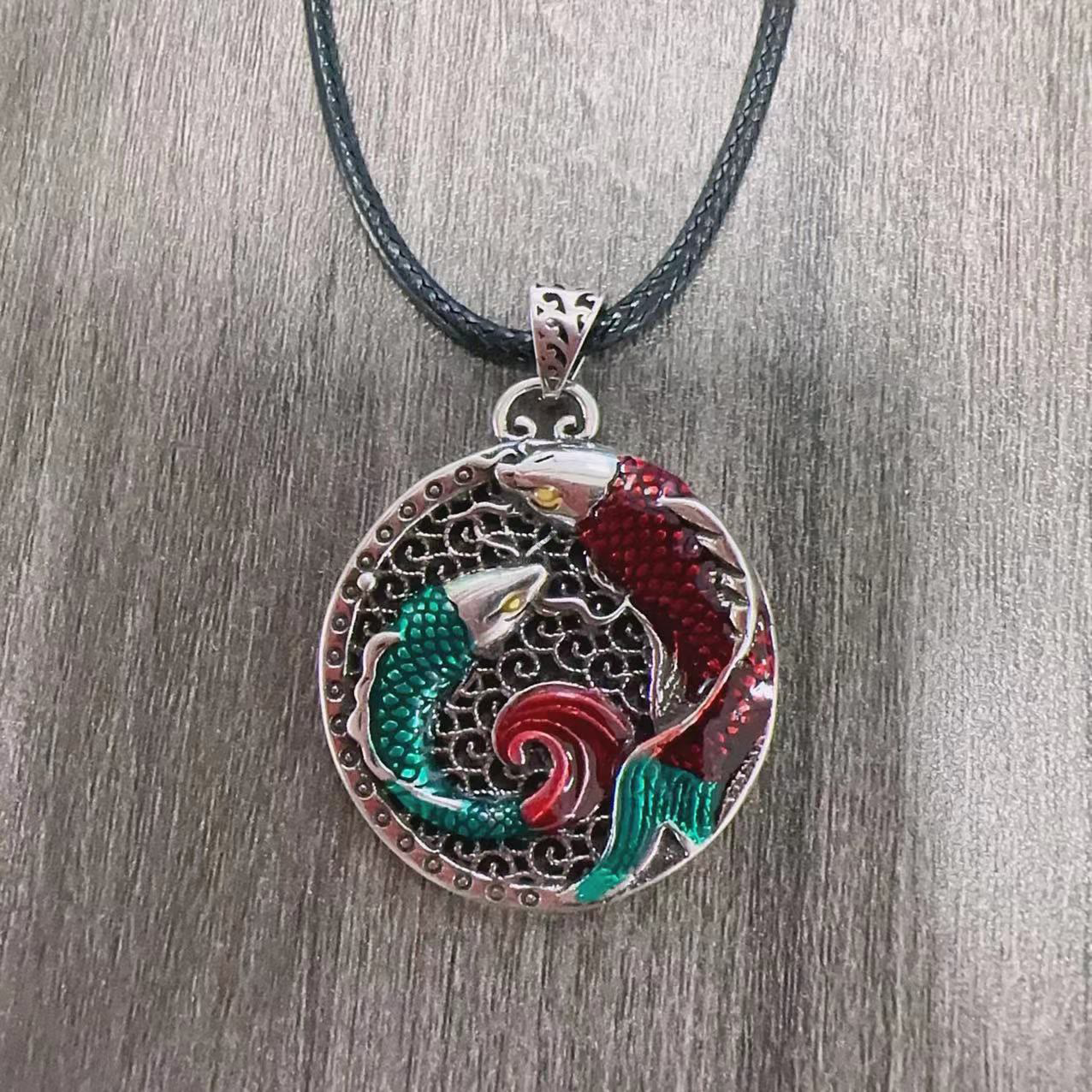 Tibetan Copper Koi Fish Healing Necklace with Luck Muse - Image 2
