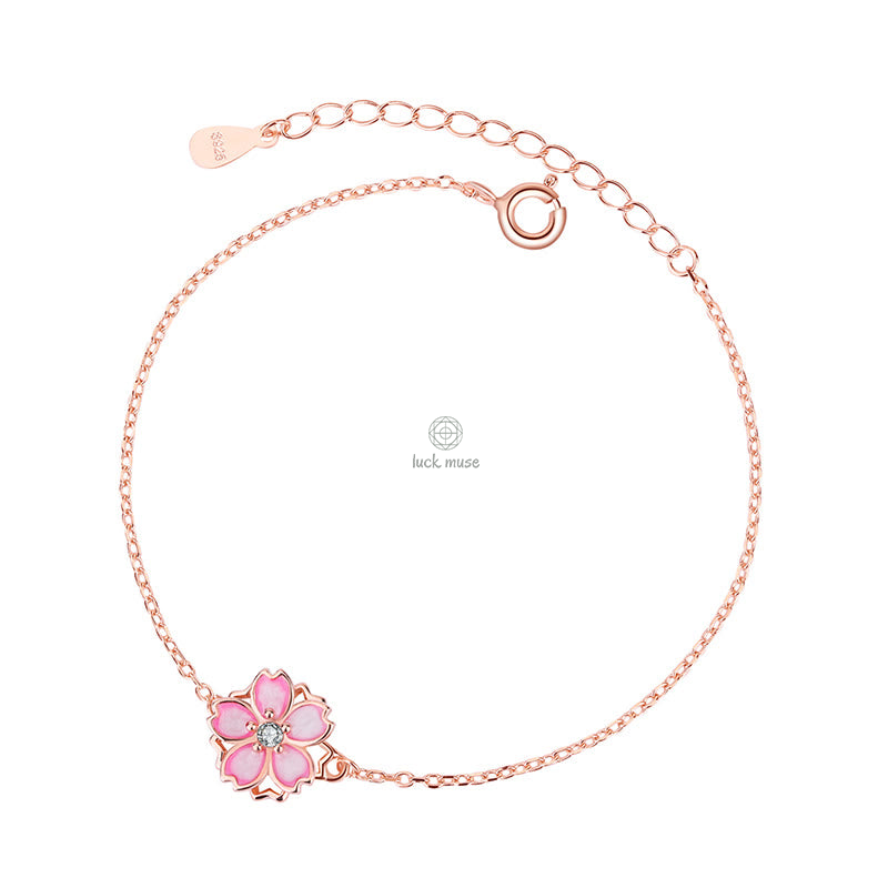 Luck Muse 925 Sterling Silver Cherry Blossom Blessing Bracelet with Rotating Ring - Image 7