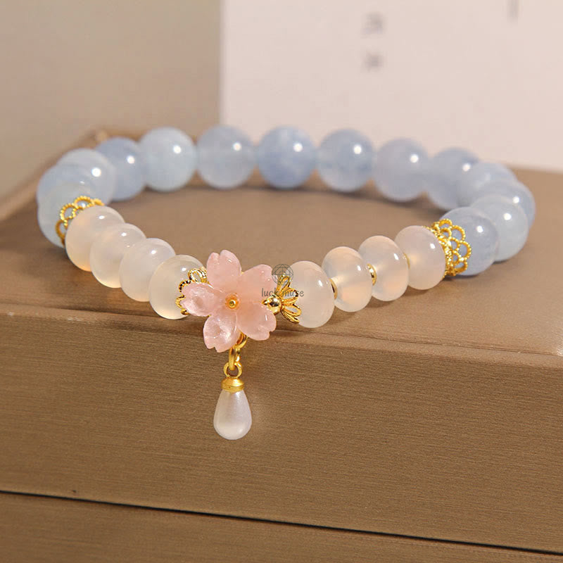 Aquamarine White Agate, Pearl and Abacus Beads Healing Bracelet with Luck Muse - Image 7