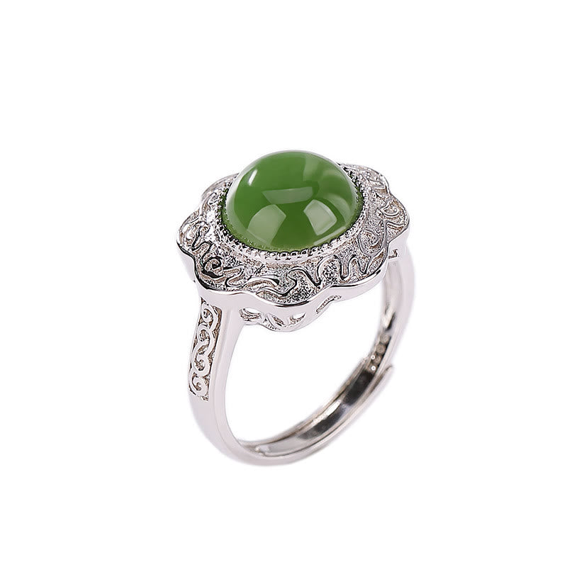 Luck Muse 925 Sterling Silver Hetian Cyan Jade Floral Luck Ring - Image 6