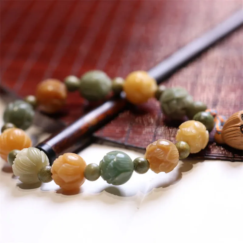 Sandalwood Buddha Bracelet with Bodhi Seed, Green Lotus, Wisdom, and Harmony Stones - Image 5