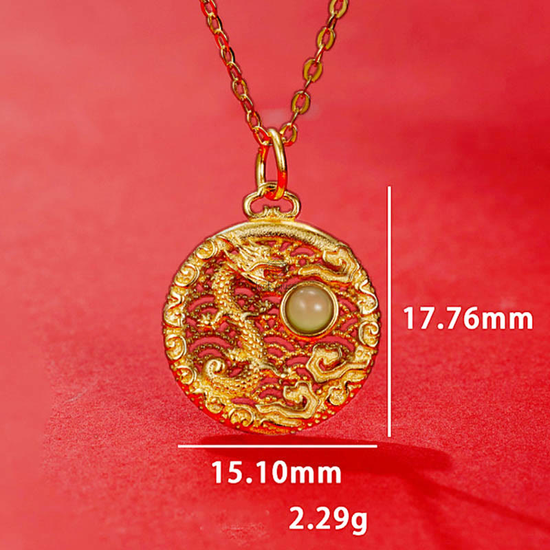 Luck Muse 925 Sterling Silver Dragon Year Hetian Jade Inlaid Necklace Pendant with Auspicious Clouds - Image 7