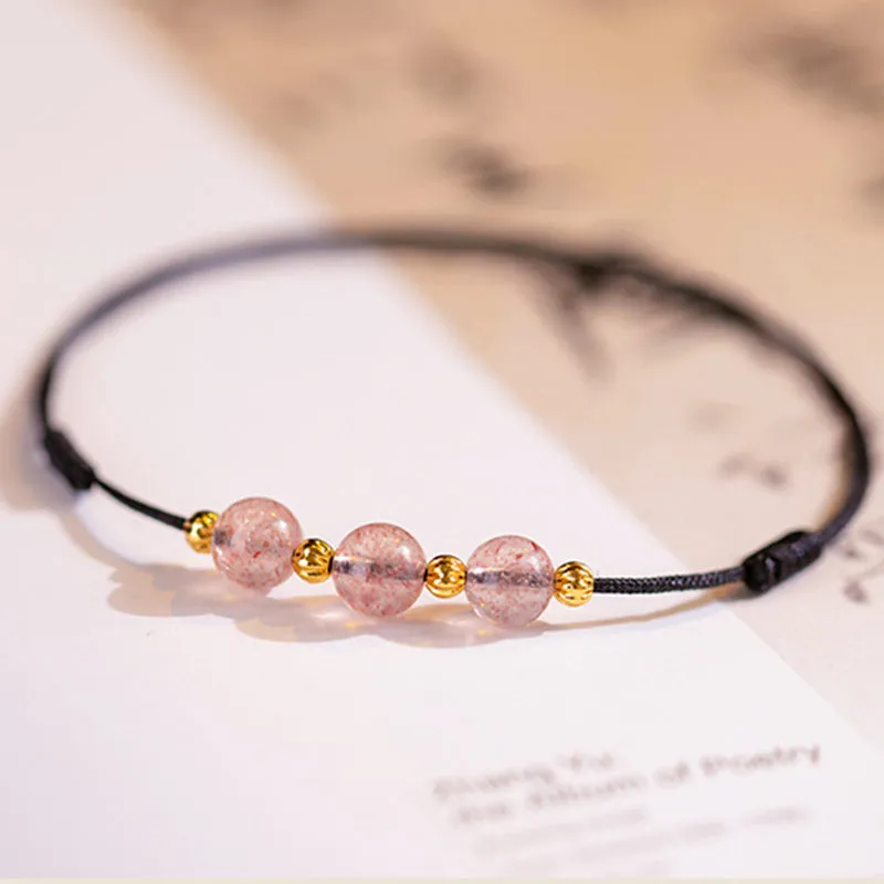 Strawberry Crystal Bead Lucky Red String Anklet with Luck Muse - Image 12