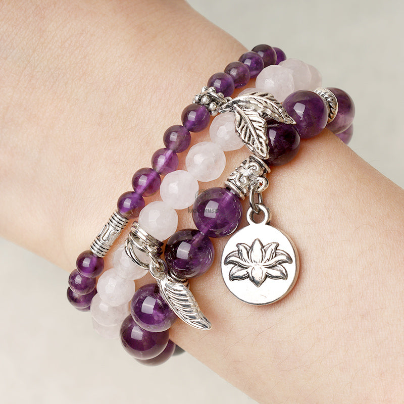Luck Muse Natural Quartz Crystal Lotus Bracelet Set (3 Pieces) - Image 6