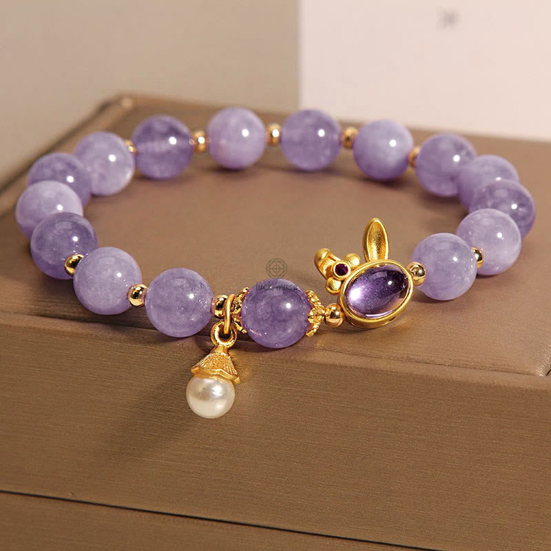 Natural Purple Jade Rabbit Happiness Bracelet with Luck Muse - Image 7