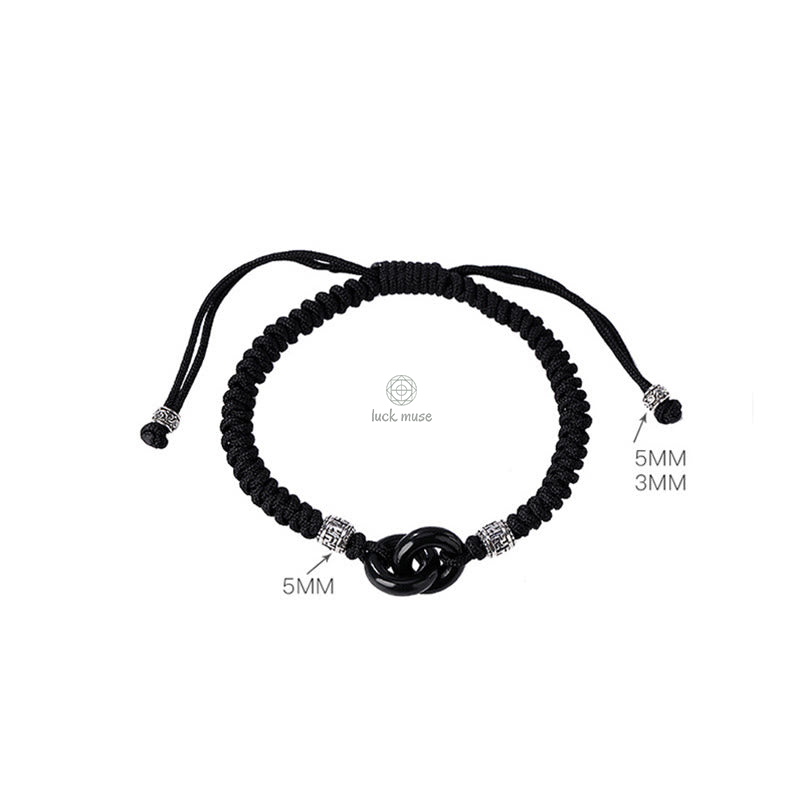 Luck Muse 925 Sterling Silver Hetian Black Jade Double Peace Buckle Bracelet with Swastika Symbol for Luck - Image 8