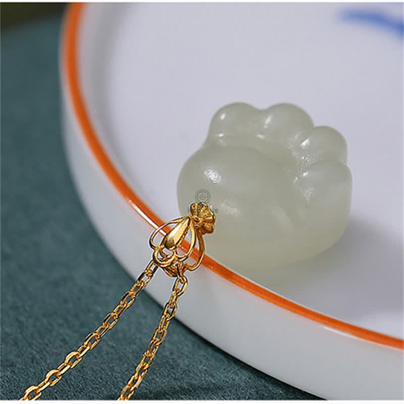 925 Sterling Silver Hetian White Jade Cat Paw Necklace Pendant - Image 6