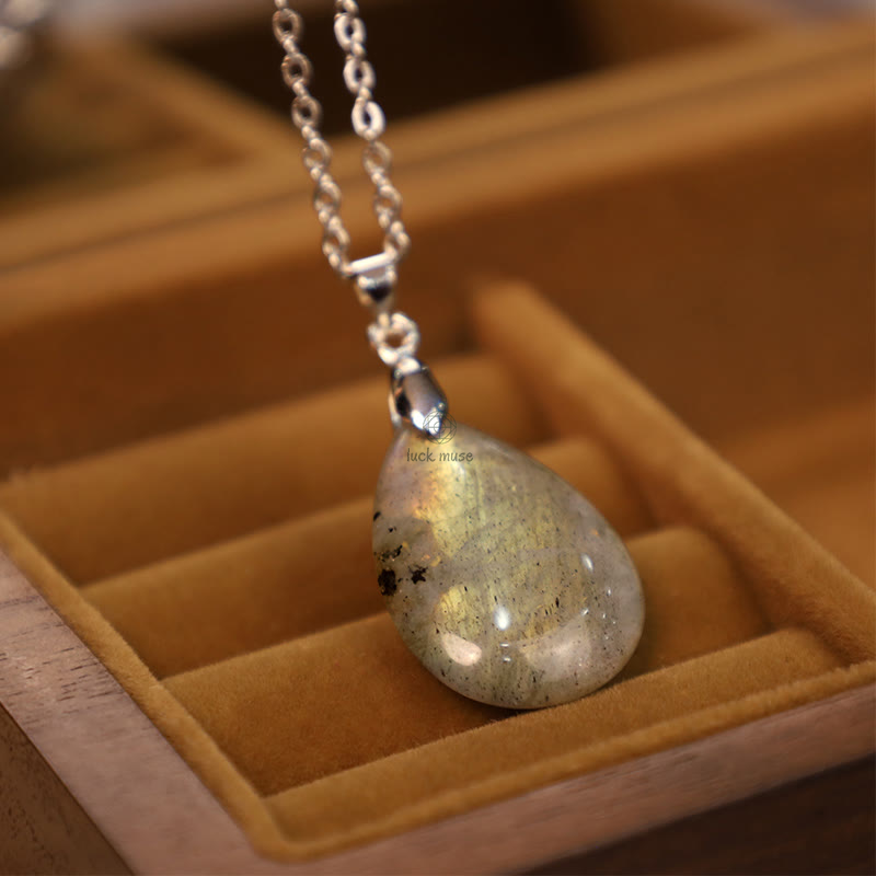 Luck Muse Natural Crystal Gemstone Water Drop Necklace Pendant - Image 32