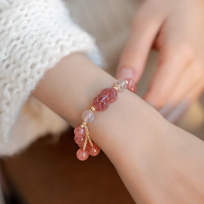 Strawberry Quartz Moonstone PiXiu Love Bracelet - Image 2