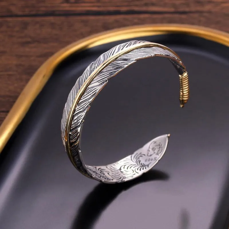 Feather Pattern Luck Muse Cuff Bracelet for Luck and Wealth