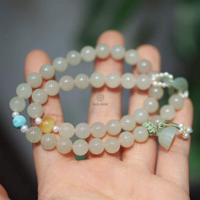 Luck Muse 925 Sterling Silver Hetian Jade Double Wrap Bracelet with Lotus Luck Buckle - Image 6