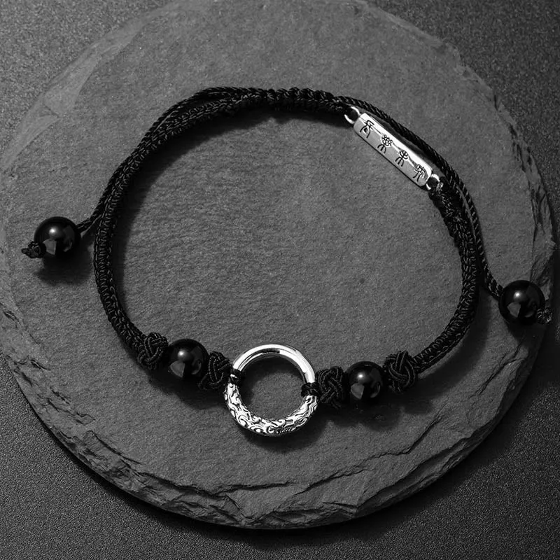 Luck Muse 925 Sterling Silver Black Onyx Peace Buckle Bracelet for Protection - Image 3