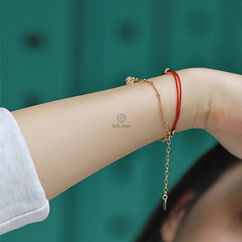 Double Layer Pearl Bead and Red String Bracelet with 14K Gold Plating by Luck Muse Shop - Image 8