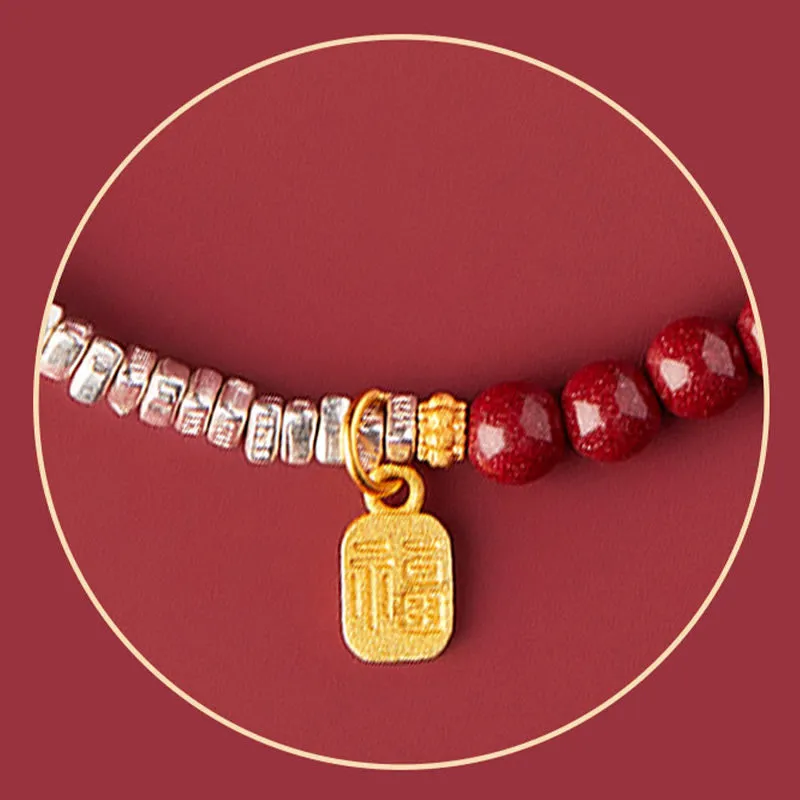 Luck Muse 925 Sterling Silver Cinnabar Fu Character Blessing Bracelet -> Sterling Silver Cinnabar Fu Character Blessing Bracelet - Luck Muse Collection - Image 9