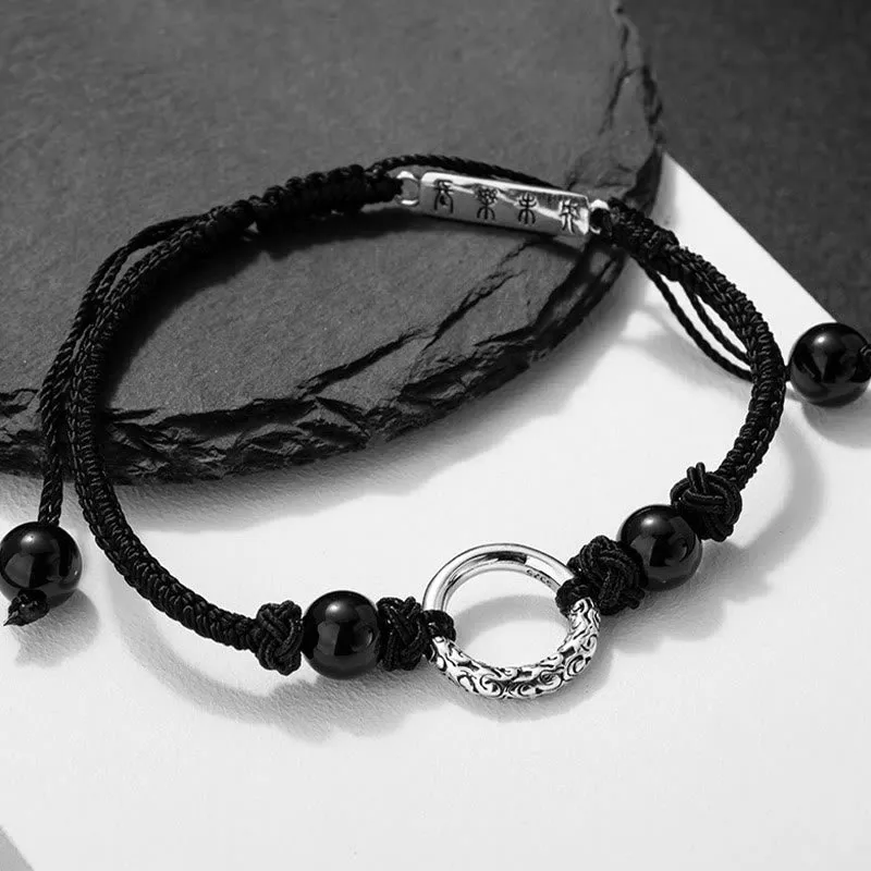Luck Muse 925 Sterling Silver Black Onyx Peace Buckle Bracelet for Protection - Image 2