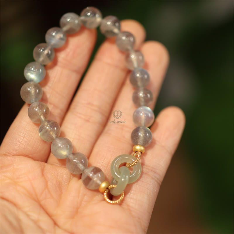 Natural Moonstone and Heitan Jade Peace Healing Bracelet - Image 3