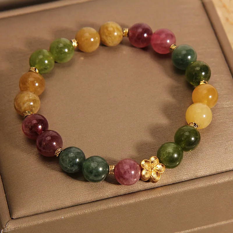 Natural Colorful Tourmaline Golden Flower Bracelet - Image 5