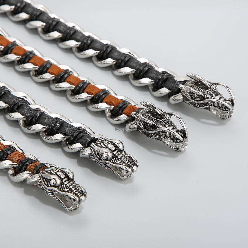 Dragon Leather Titanium Steel Protection Luck Bracelet - Image 7