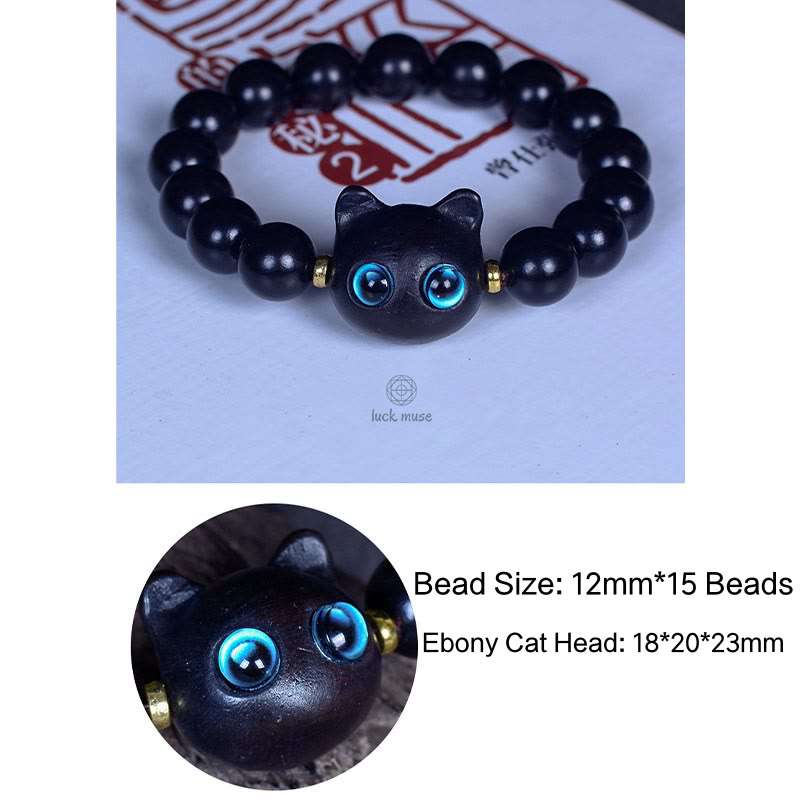 Luck Muse Ebony Wood and Liuli Glass Cat Charm Bracelet - Image 15