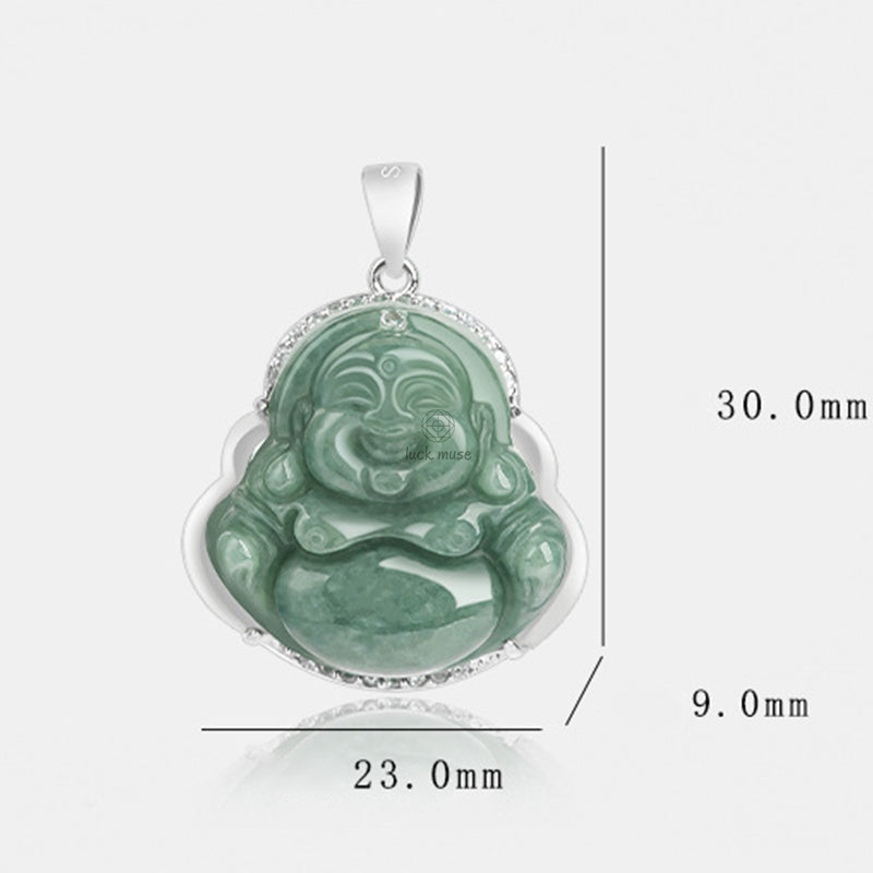 925 Sterling Silver Laughing Buddha Jade Abundance Necklace Pendant - Image 12