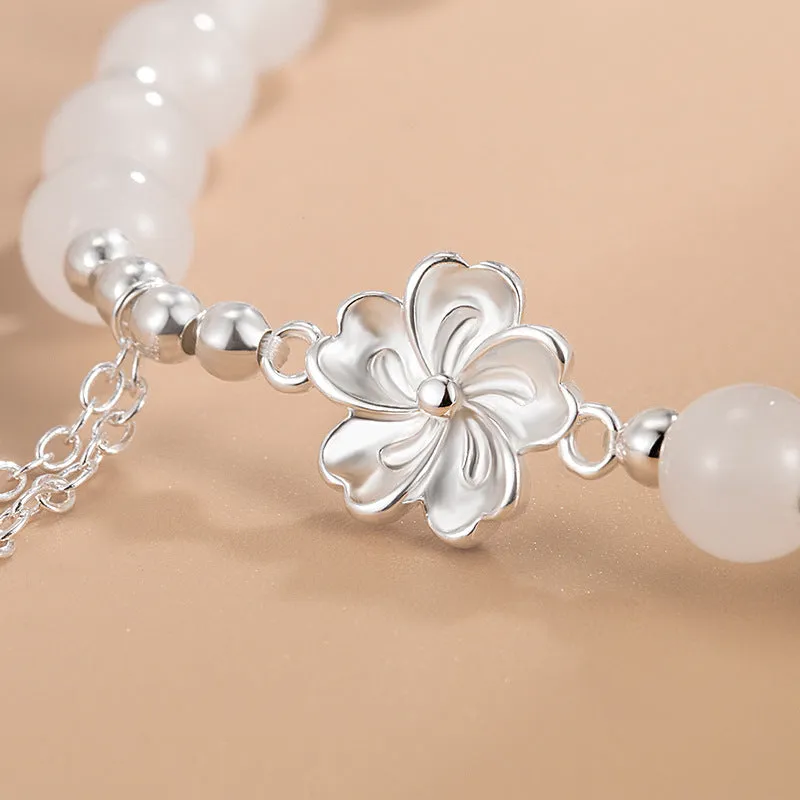 White Jade Peach Blossom Luck Bracelet - Image 4