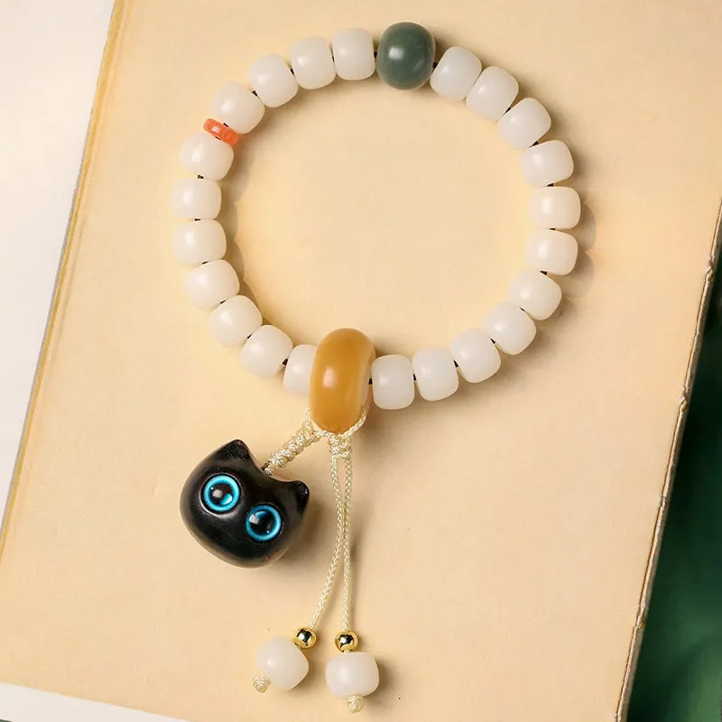 Natural Bodhi Seed and African Blackwood Lovely Cat Charm Bracelet for Peace and Harmony - Image 7