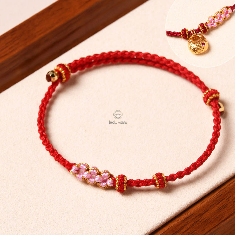 Peach Blossom Protection Braided Rope Bracelet with Luck Muse Handmade - Image 7