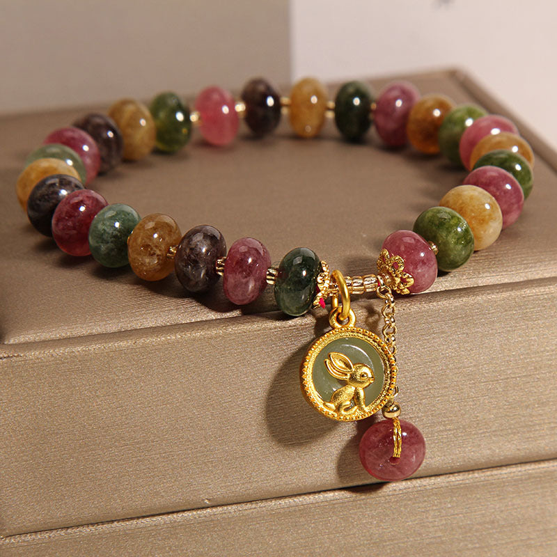 Colorful Tourmaline Rabbit Charm Bracelet - Positive Energy Zen Jewelry - Image 6