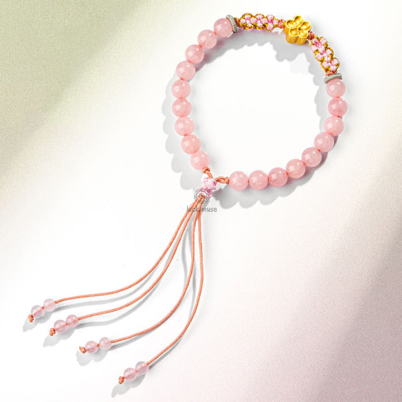 Natural Red Agate Pink Crystal Cherry Blossom Bracelet crafted with Luck Muse 999 Sterling Silver - Image 5