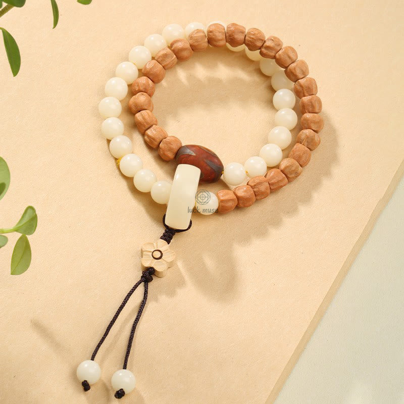 Bodhi Seed Green Sandalwood Lotus Dzi Bead Peace Double Wrap Bracelet by Luck Muse Shop - Image 6