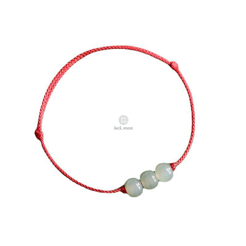 Three Bead Jade Luck String Weave Bracelet - Image 3