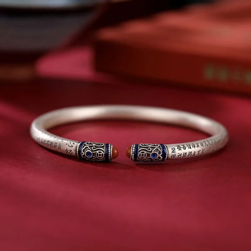 Luck Muse 999 Sterling Silver Red Agate Protection Bracelet with Heart Sutra Engraving - Image 5