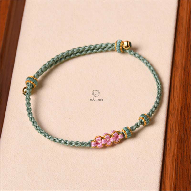 Peach Blossom Protection Braided Rope Bracelet with Luck Muse Handmade - Image 14