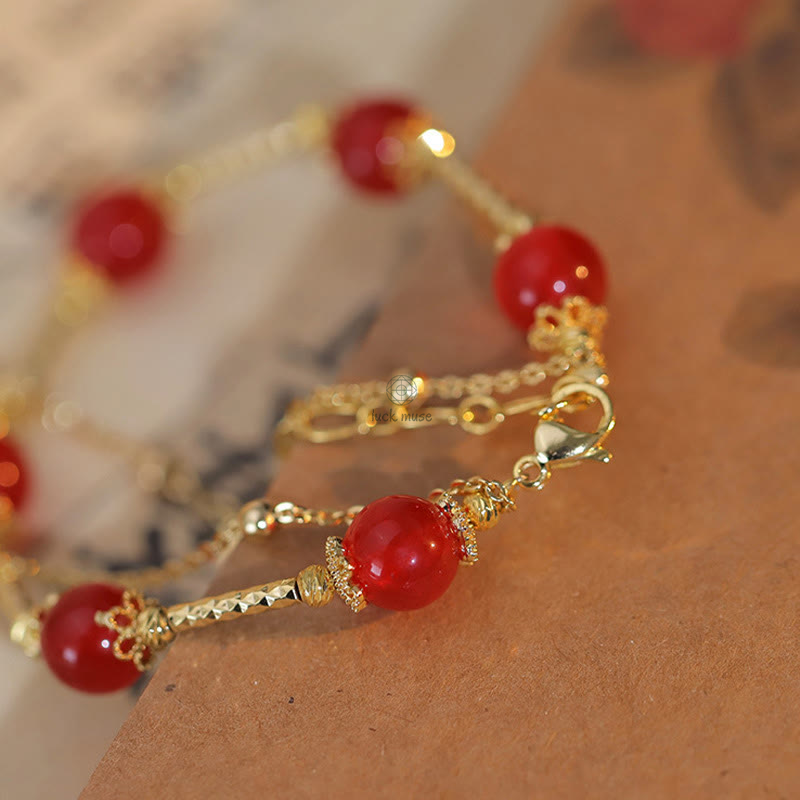 Buddha Red Agate Self-Acceptance Bracelet with Fu Character Charm - Image 7
