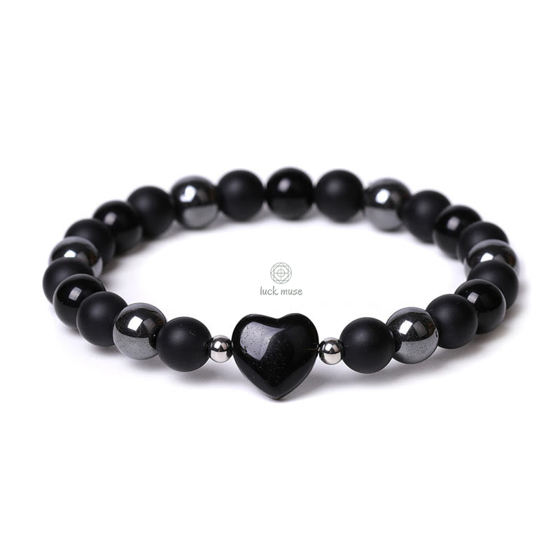 Black Onyx Tiger Eye Crystal Love Heart Protection Bracelet - Image 7