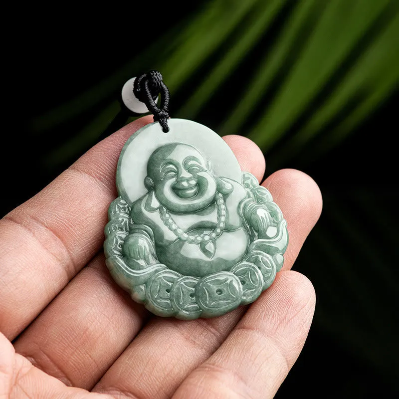 Natural Jade Laughing Buddha Coin Abundance Necklace - Luck Muse Shop - Image 3