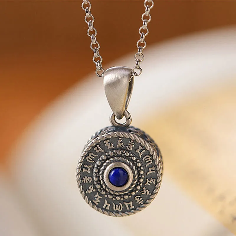 925 Sterling Silver Om Mani Padme Hum Lazurite Necklace Pendant by Luck Muse Shop - Image 2